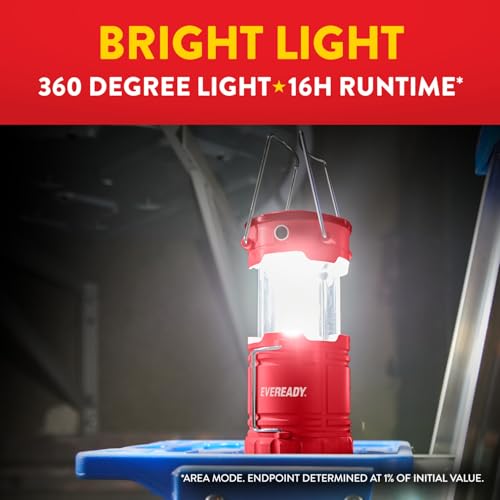 Eveready LED Camping Lantern 360 PRO (12-Pack), Super Bright Tent Lights, Rugged IPX4 Water Resistant LED Lanterns, 100 Hour Run-time (Batteries Included) - color: Red, size: 12 Pack