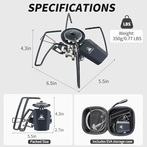 Ultralight Portable 9900 BTU/hr Backpacking Stove Camping Spider Stove, Folding Windproof Butane/Propane Burner, with Carrying Case, 0.77 lbs, for Outdoor Cooking and Emergency Use