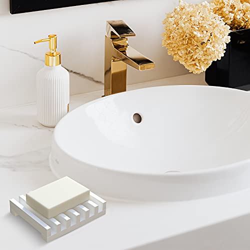 Topsky 2Pcs Soap Dish Holder, Non-Slip Bathroom Accessories Silicone Soap Case Saver, Sink Deck Bathtub Shower Dish Soap Drainer, Silicone Holder for Soap, Sponges, Scrubber (White) - color: White