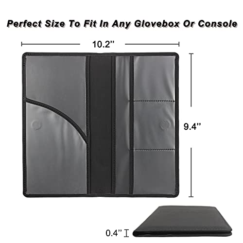 Car Registration & Insurance Holder, Black | Faux leather glove box organizer with magnetic closure. 6 slots, clear PVC windows for cards and documents - color: 10-Black