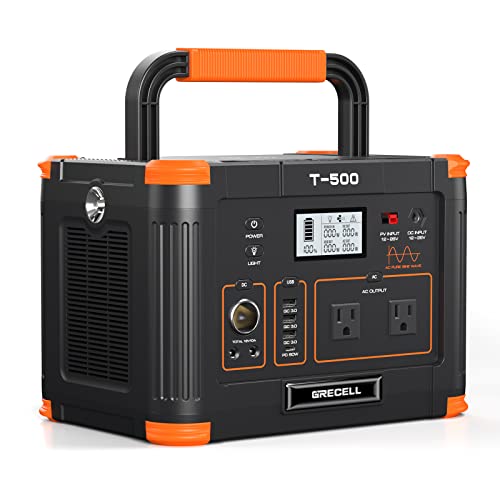 Portable Power Station 500W(Peak 1000W), 519Wh Outdoor Solar Generator - color: Grey