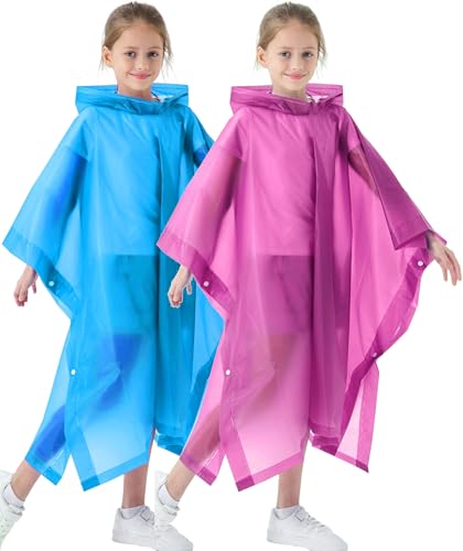2 Pack Raincoats for Kids, Kids Rain Jacket Reusable Rain Ponchos for Boys and Girls - color: Pink&blue