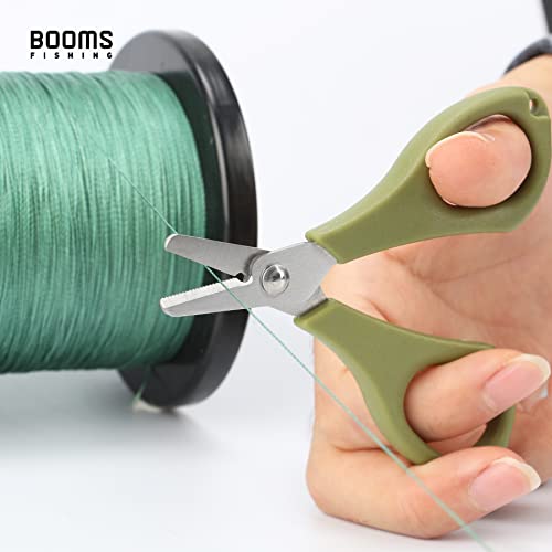 Booms Fishing S01 Fishing Scissors for Braided Line, Fishing Line Cutter Saltwater and Freshwater, Fishing Serrated Shears with Retractor, 3.9" Green - color: Green With Retractor