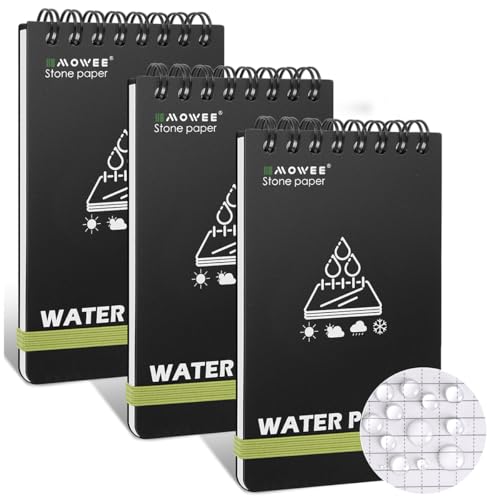 Waterproof Notebook,3 x 5 Stone Paper Pocket Notepads，Portable All Weather Notebooks for Indoor & Field Police Notepad w/3pcs Small Spiral Note book, (3pcs, Black) - size: 3Pack