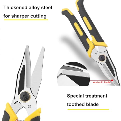 9 Inch Aviation Tin Snips, Metal Cutter | Comfort Grip and Stainless Steel Blades Multifunction Cutting of Cable Wires, Thin Iron, Cardboard - size: 9 Inch Straight Cut