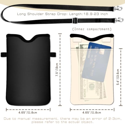 IRADA Neoprene Cell Phone Sleeve Pouch Case Bag with Crossbody Strap Neck Lanyard for Women Men 7.6 X 4.3 Inches-Solid Black Shockproof Universal Phone Bag - color: Solid Black-Phone Sleeve