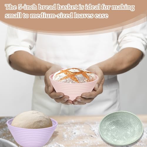 4Pcs Mini Silicone Banneton Bread Proofing Baskets, 5" Sourdough Banneton Proofing Baskets, Non-Stick Round Dough Proofing Bowl Containers Oven Safe for Various Tastes Bread Making-BPA Free - size: 5" Round