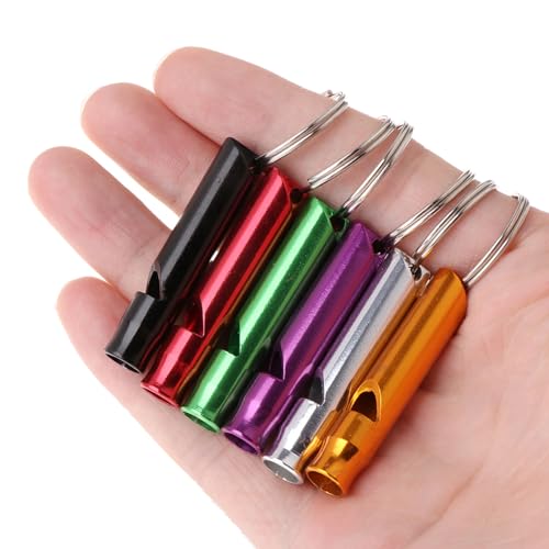 Aluminum Survival Whistle, 6Pcs Outdoor Survival Safety Whistle Whistle Keychain for Hiking Camping Random Color Aluminum Alloy