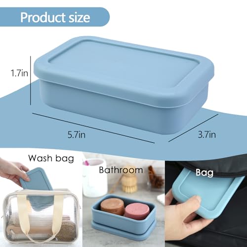 Travel Soap Case, Silicone Soap Container, Leakproof Soap Holder with Lid | Shatterproof Shampoo Bar Holder for Bathroom, Travel, Gym, Camp(Grey Blue) - color: Rectangular Grey Blue