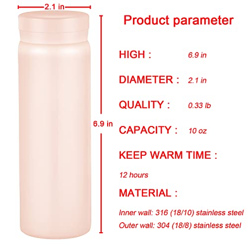 10oz Mini Water Bottle Stainless Steel Thermos Small Flask - Insulated Vacuum, Leak Proof, Keeps Drinks Hot/Cold - Ideal for Coffee, Tea, Water - Pink - color: Pink, size: 9.5 Ounces