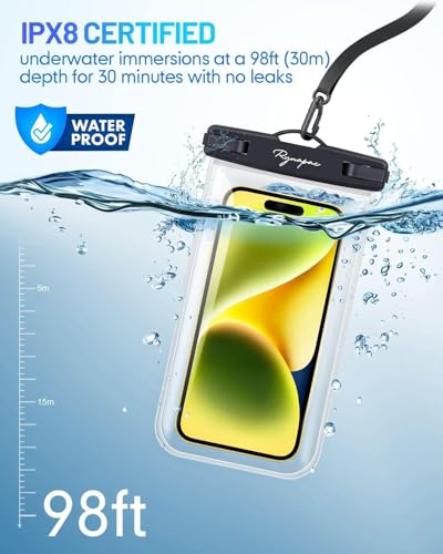 Rynapac Waterproof Phone Pouch 2 Pack, Waterproof Phone Case, [Up to 8.5''] | Face Unlock, Touchscreen, Durable IPX8 Dry Bag for iPhone 17 16 15 Pro Max, Includes Lanyard, Beach & Cruise Essentials 2026 - color: [Black + Black] Waterproof Phone Pouch