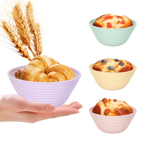 4Pcs Mini Silicone Banneton Bread Proofing Baskets, 5" Sourdough Banneton Proofing Baskets, Non-Stick Round Dough Proofing Bowl Containers Oven Safe for Various Tastes Bread Making-BPA Free - size: 5" Round
