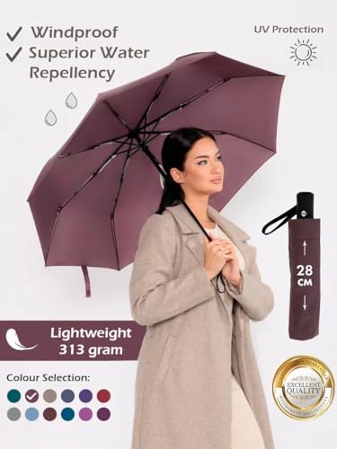 Windproof Travel Umbrella - Compact, Light, Full Automatic Open/Close - Folding Backpack Umbrella for Rain & Sun UV Preotection For Men & Women, Unbreakable 8 Fiberglass Ribs UK Design - color: Pecan