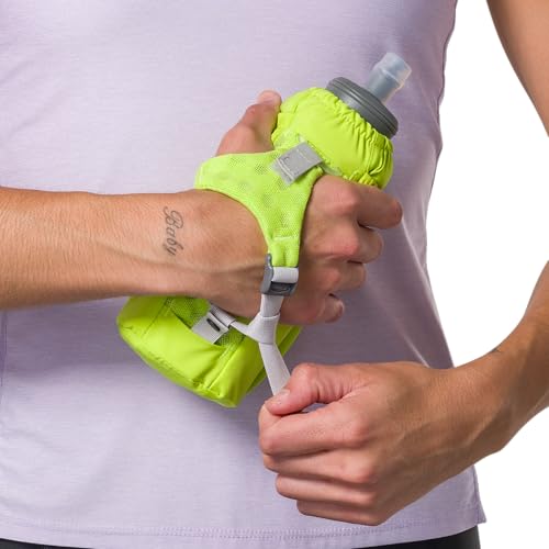 Nathan Handheld Soft Flask 18oz - Exo-Draw Insulated Collapsible Bottle - Grip-Free Strap & Rigid ExoSpine for Comfort/Support - Breathable Mesh Strap - Ideal Running/Hiking, Pinnacle, Lime Green - color: Lime Green, style: 18oz Insulated