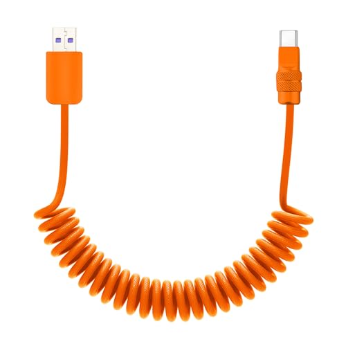 chubbycable USB A to C 120W Braided Coiled Charging Cable, All Orange, 6FT | 45,000+ Bend Tested, 480Mbps Data Transfer, E-Marker Safety Chip, Strong Elasticity, Retracts to Stay Neat - color: Orange+Orange, style: USB A-Type C