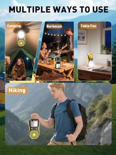 COPPA Camping Fan LED Lantern, LF-01 Portable Camping Fan with Light USB Rechargeable 3 Powerful Speed 4 Light Mode Cordless Tent Fan Lights with Foldable Hook for Hiking Fishing Travel