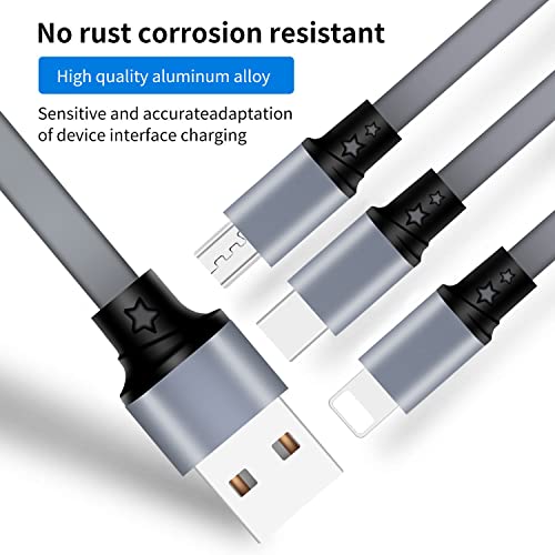 SDBAUX Multi USB Charger Cable Retractable 3 in 1 Multiple Charging Cord Adapter with Mini Type C Micro USB Port Connectors Compatible Cell Phones Tablets Universal Use(2Pack /Gray) - color: Gray