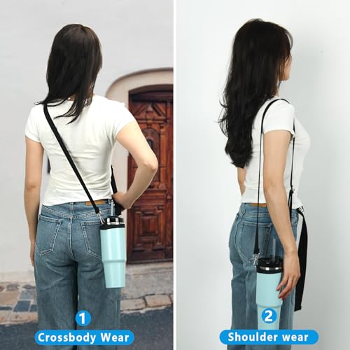 Wongeto Water bottle strap ajustable Shoulder Strap for Stanley 20/40/30 Oz Tumbler Water Bottle - color: Black
