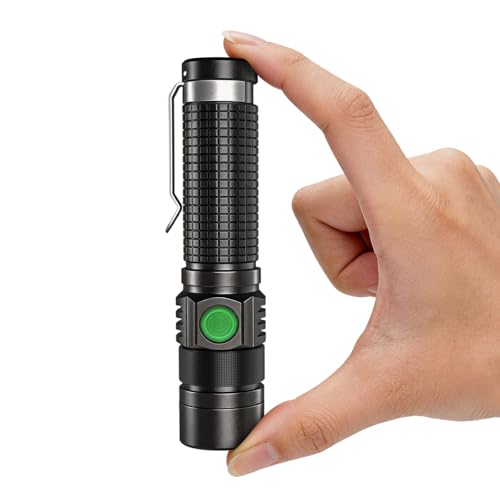 Hoxida Pocket EDC Tactical Flashlight Rechargeable Super Bright 1500lm | 4.9inch & Emergency One Click SOS, Small LED Flashlight 3Hr USB-C Fast Charging, Waterproof Portable for Camping, Hiking