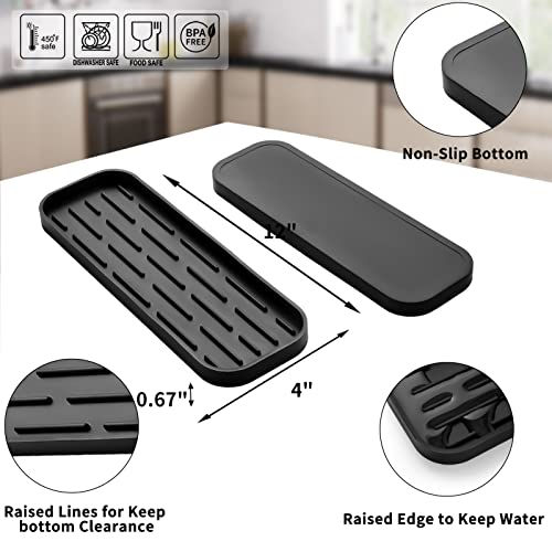 MicoYang Silicone Kitchen Sink Organizer Tray for Multiple Usage,Eco-Friendly Sponges Holder for Kitchen Bathroom Counter or Sink,Dish Soap Dispenser,Scrubber,Bottle,Cup (Black, 12"×4") - color: Black, size: 12" x 4" x 0.7"