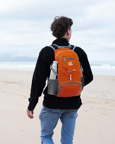 WATERFLY Small Lightweight Packable Backpack: 20l Hiking Daypack Man Woman | 20L,Recycled nylon material,Multi-compartment storage,Water-resistant,Everyday carry,Ultra Light Foldable Travel Day Pack - color: Orange