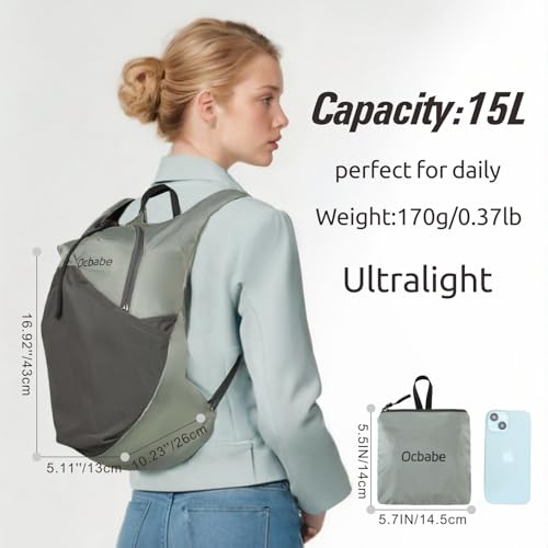 Ultra Lightweight Foldable Backpack,Water Resistant Small Packable Hiking Daypack Outdoor Camping Travel Bag - color: Gray, size: 15L
