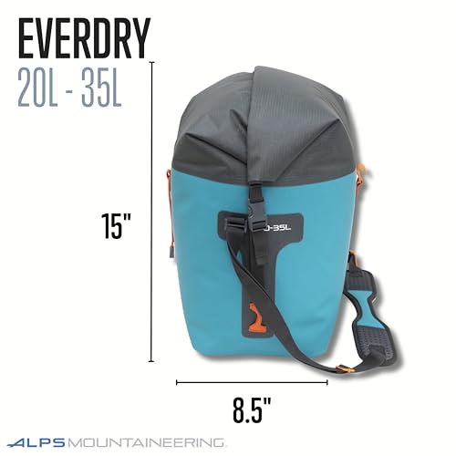 ALPS Mountaineering EverDry Roll-Top Tote – Waterproof Travel & Beach Bag with Adjustable Strap & Lashing Points for Boating & Kayaking - color: Blue, size: 20-35L