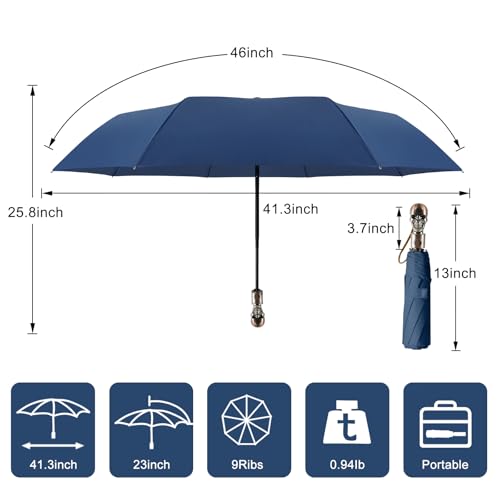 Skull Handle Windproof Travel Umbrella Compact Portable, Auto Open Close | Luxury Gothic Skull Grip with One-Touch Automatic Open, Wind Resistant and Sturdy for Rain, Lightweight to Carry Daily - color: 05.Blue