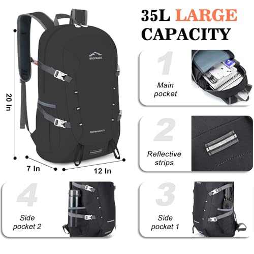 BAGPARKK 35L Ultra Lightweight Foldable Packable Hiking Backpack | Travel Backpack, Survival Whistle, Water-Resistant, Camping Daypack, Outdoor Sports, 0.88 pounds, Men & Women - color: Black（35l）
