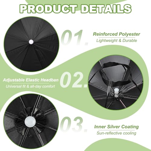 Umbrella Hat, Fishing Hat Hands Free Waterproof Adjustable Sun | Rain Cap Elastic Band Fit Camping - color: Black/Gray