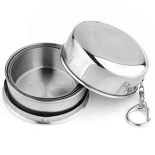 Stainless Steel Collapsible Cup, 250ml, Portable Foldable Travel Mug with Keychain for Camping, Hiking, Outdoor Use
