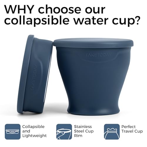 TakeToday Collapsible Cup 8 oz, Foldable with Lid for Travel, Navy | Foldable, With Lid, For Travel - color: Navy