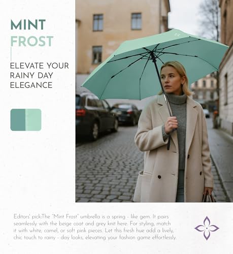 Windproof Travel Umbrella for Rain - 43" Compact Folding Umbrella, Reinforced Strong Frame, Lightweight Portable Parasol with UPF 100+ UV Sun Protection, Cruise Ship Essentials - color: 2-White & Green