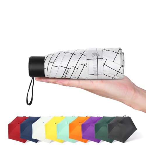 GAOYAING Compact Travel Umbrella with Case Sun&Rain Lightweight Small and Compact Suit for Pocket 34 Inches - color: White Grid Pattern, size: 34 Inches