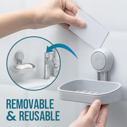 TAILI Soap Holder, Soap Dish Suction Cup with Hooks, Stainless Steel (Grey) - color: Grey