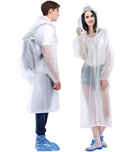 HLKZONE Raincoat, 2 Pack Rain Ponchos for Adults Travel Rain Jacket Packable Rain Coats for Women with Drawstring Hood - color: A-white