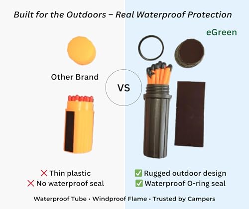 eGreen 20-100 Windproof Stormproof Matches Waterproof Cases & Rope Options | Each is 2.6" long and burns 5–10 sec. Rope options offer up to 60 or 240 min total for camping, survival & emergencies. - style: 5 X Container Matches