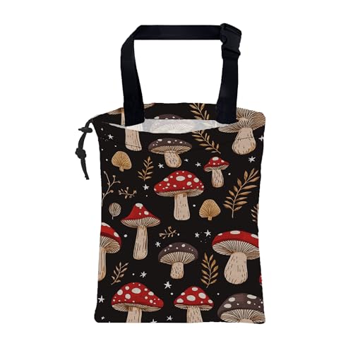 Car Garbage Bag Mushrooms and Golden Leaves Hanging Canvas Car Trash Bag Drawstring Car Back Seat Organizer for Car Back Front Seat Console with Adjustable Buckle - color: Mushrooms and Golden Leaves