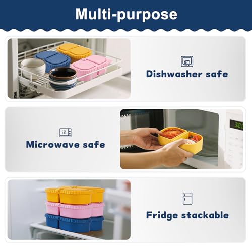 3 Pack Silicone Reusable Snack Containers with Lids - 8 oz Double Compartment Snackle Box for Kids & Adults, BPA-Free & Leakproof, Small for Dressing, Snacks, School, Office, Picnic - color: 2-Compartment (3-Pack)