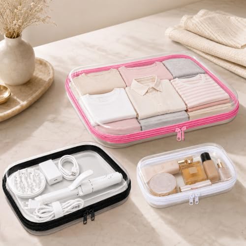 3 Pack Clear Hard Shell Zipper Case (1XL + 1L + 1M, Black) | Travel Toiletry Bag, Waterproof 1.2mm PET Hard Plastic Pouches, Organizer Box for Makeup, Toy, Snack, Stationery, Diaper - color: Black(XL+L+M)