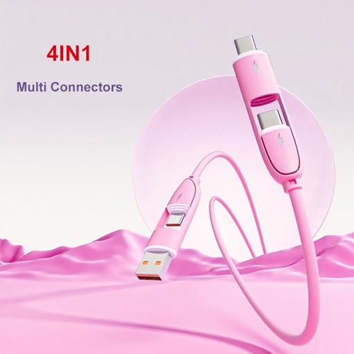 IHAO Multi Connectors Charger Cable USB A/Type C to USB Type C PD Fast Charging Cord Flexible and Durable Liquid Silicon Rubber Soft Cable Durable & Tangle-Free Design for All Devices-4IN1 Pink - color: 4in1 Silicone Rubber Pink