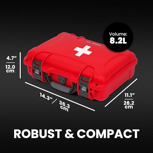 NANUK 910 Waterproof First Aid Box Empty – Durable, Medical First Aid Organizer Case, IP67-Rated, Dustproof, Impact-Resistant, and Floats (13.2" x 9.2" x 4.1") – Red