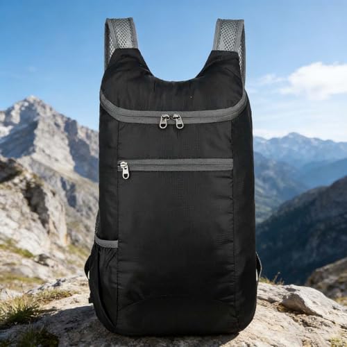 Lightweight Foldable Travel Packable Backpack,Casual Large Capacity Daypack | Lightweight Hiking Backpack for Travel, Hiking, Outdoor Adventures, and Daily Use(Black)