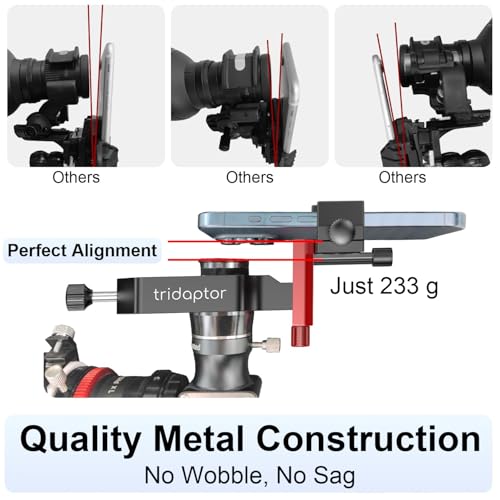 tridaptor - Universal Phone Scope Digiscoping Adapter|High-Precision XYZ Metal Telescope Mount 3-Axis Smartphone Holder for Spotting Scope Monocular Binos|Fits All Cell Phone Camera/Max 2.4" Eyepiece - color: Black 1