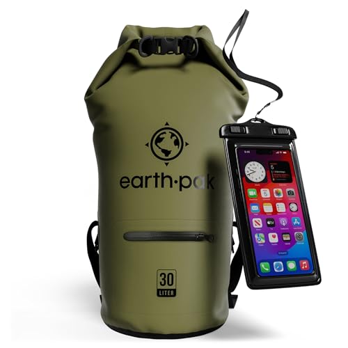 Earth Pak Waterproof Dry Bag with Zippered Pocket - Waterproof Dry Bag Backpack Keeps Gear Dry - color: Forest Green, size: 30L