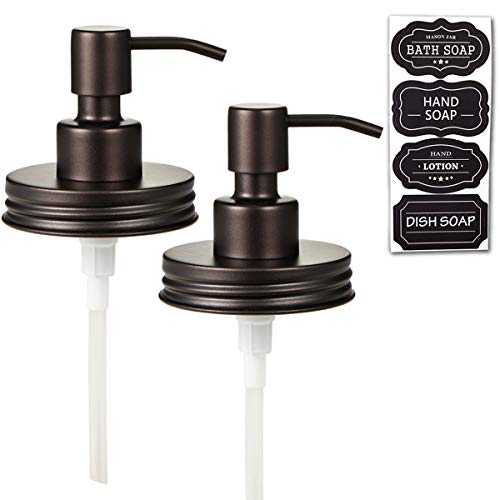 Amolliar Mason Jar Liquid Soap Dispenser Lid, Stainless Steel, Bronze 2Pack | Rust Proof Stainless Steel Soap Pump Lid, Farmhouse Decor for Kitchen, Bathroom, Refill 16OZ Lotion Soap Pump for Hand Soap - color: Bronze, size: 2 Pack