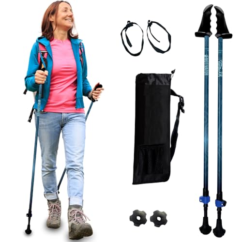 York Nordic Motivator Walking Poles for Balance and Rehab - Patented Stability Grips - Lightweight, Adjustable, and Collapsible - 2 Pieces Adjustable w/flip Locks - Heights 4'6" up to 6'2" - 230 lbs - color: Journey Blue