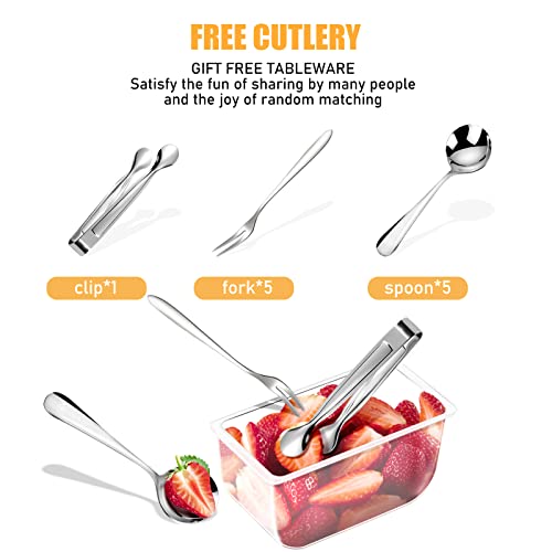 Condiment Tray with Stainless Steel Tableware, Chilled Condiment Server | Bar Accessories with 5 Spoons, 5 Forks and 1 Clip with Removable Trays and Lid