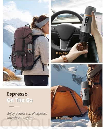 CONQUECO Portable Espresso Machine Travel: 12v Car Coffee Maker for Camping - Small Electric - 2.5 Mins Heating - 8 Cups Espresso for One Charge - color: coffee maker