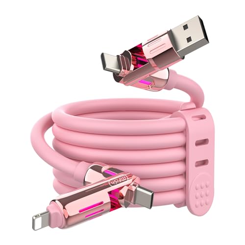 MFish 240W 4-in-1 Fast Charging Cable, Pink, 6.6FT | Carrying Case, USB-A & USB-C to USB-C/Lightning, For iPhone 17/16/15/14, MacBook, iPad, Laptop, Samsung S25/S24 - color: Pink, size: 6.6Ft